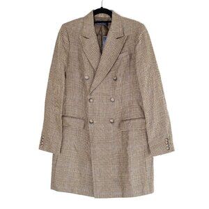 NWT Polo Ralph Lauren Womens Glen Plaid Linen Double-Breasted Blazer Coat Size 6